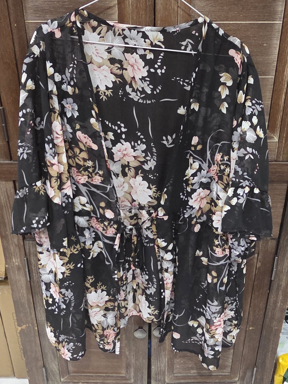 Floral Black Sheer Kimono Cover-Up 3x